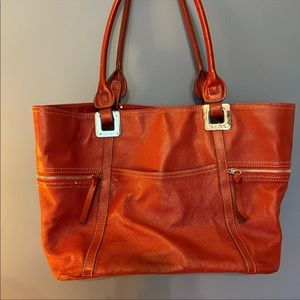 Tignanello Pebbled Leather Tote Handbag red